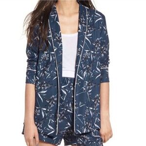 LEITH Navy Cream Small Floral Open Front Cardigan Jacket